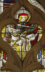 Fenster, das St. Martin zeigt, wie er seinen Mantel mit einem Bettler teilt